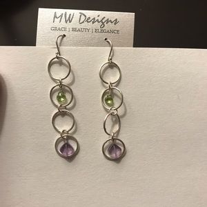 Handmade peridot and amethyst earrings